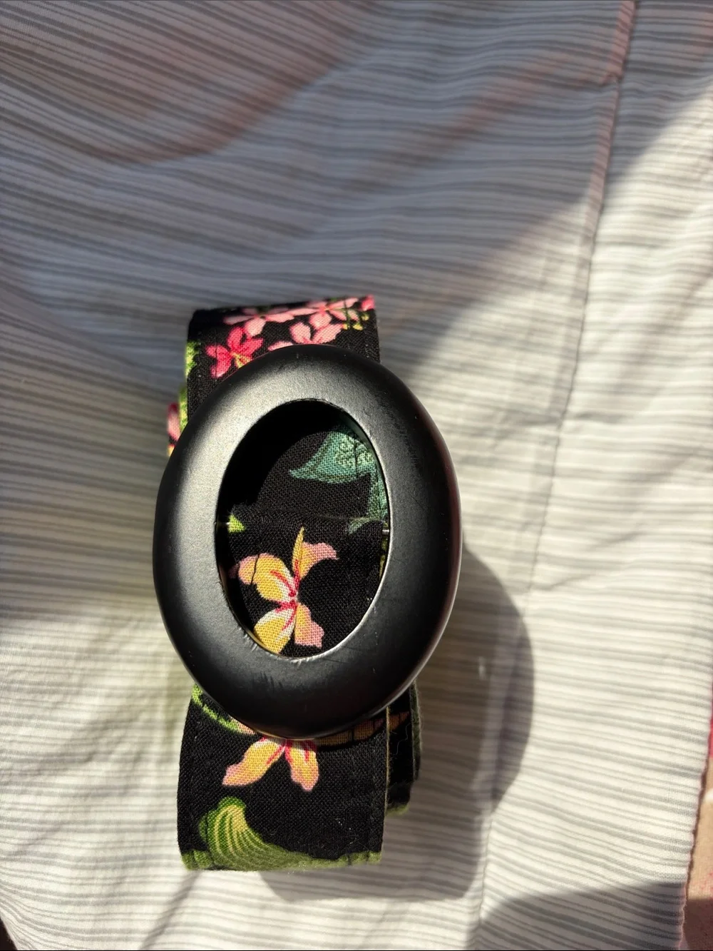 Women’s Black Green Botanical & Geometric fabric belt large
